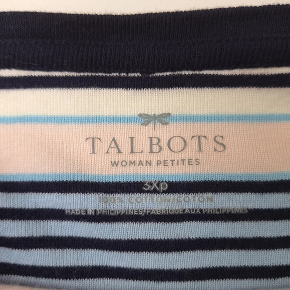 Talbots 3XP 100% Cotton Multicolor Striped 3/4 Sleeve Pullover Top - Picture 4 of 8